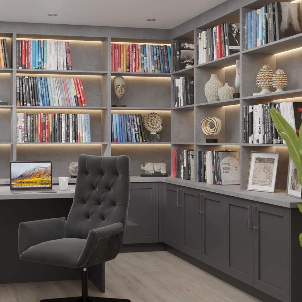 Corner Grey Home Office Desk Unit for Big or Small Spaces and Rooms