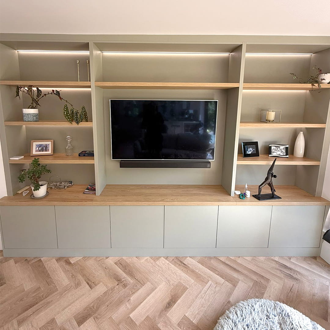 Bespoke Fitted Media TV Wall Unit in Trending Green Colour
