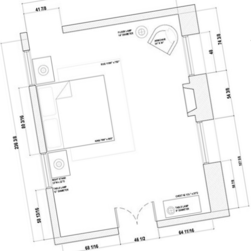 Example bedroom floor plan drawing in black and white