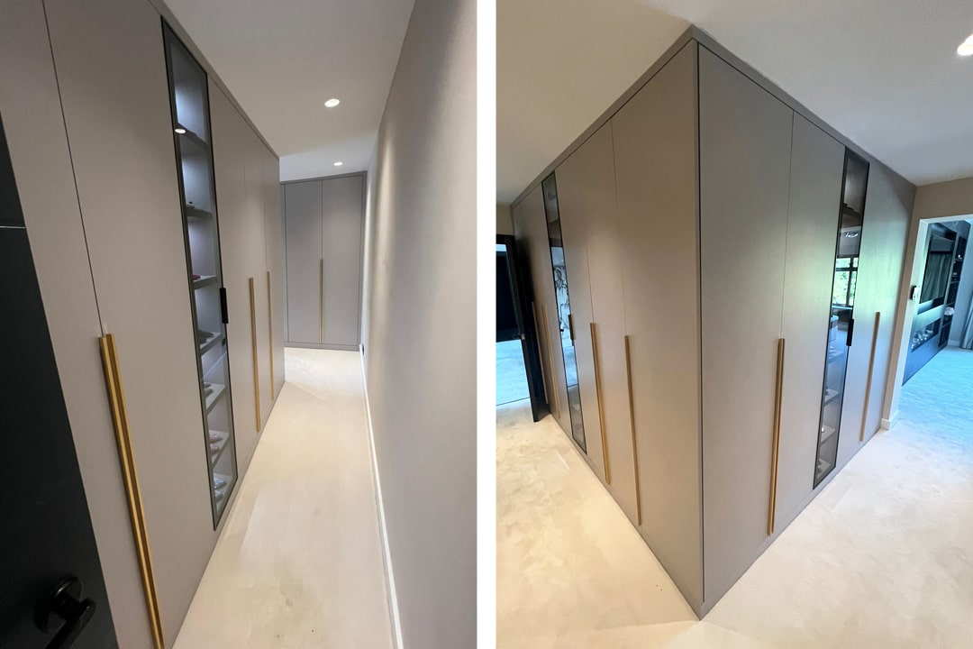Luxury, grey bespoke walk-in-wardrobes by British furniture designers DAY & KNIGHT
