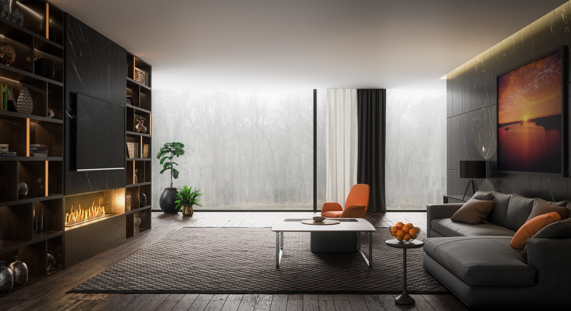 Fitted lounge bookcase and wall units