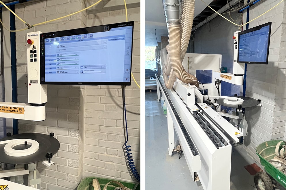HOMAG edge bander touchscreen control monitor in workshop