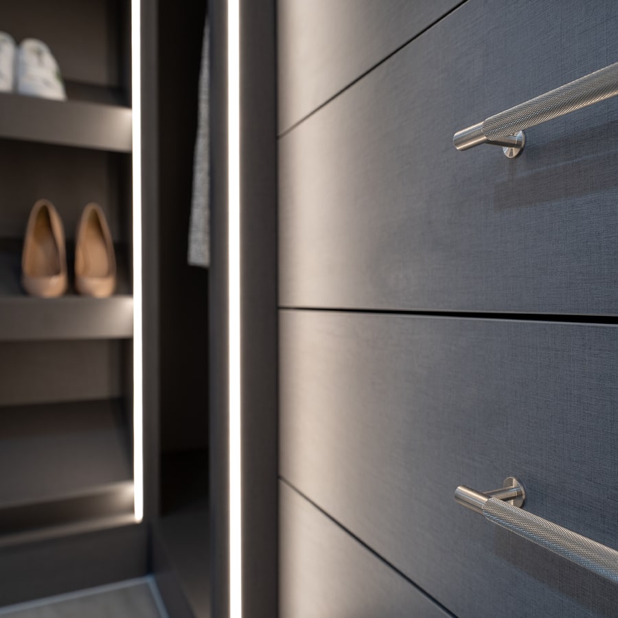 Integrated LED lighting inside a fitted wardrobe